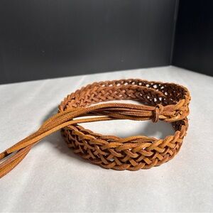 Braided Tan Leather Belt women’s size Medium Boho Western festival prairie